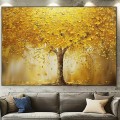 Original Gold art painting on canvas Fortune Tree wall decor golden leaf